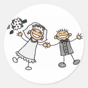Sticker Rond Mariée de jour de mariage Groom souriant heureux c