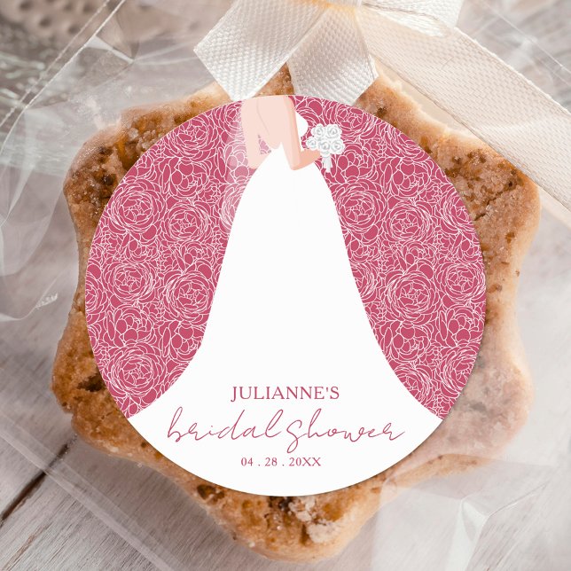 Sticker Rond Mariée en Mariage robe Fête des mariées Magenta (Créateur téléchargé)