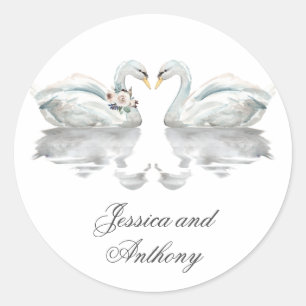 Sticker Rond Mariée et  Mariage des cygnes romantiques