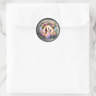 Sticker Rond Mariée et marié afro-américains, mariage au clair