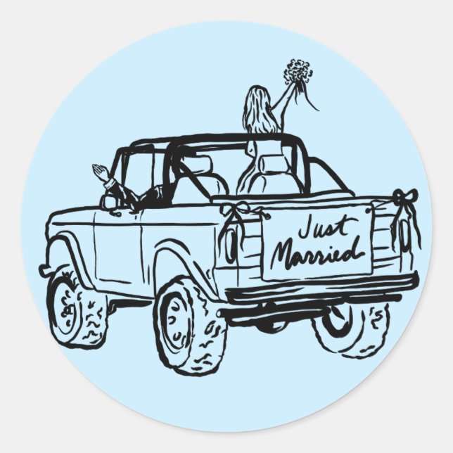 Sticker Rond mariée et mariée dans un SUV marié (Devant)