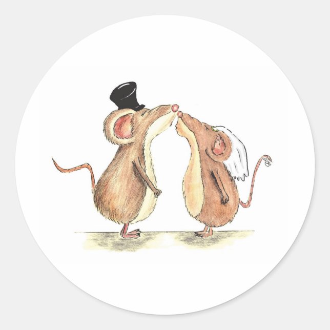 Sticker Rond Mariée et salle de bain - souris de baiser - Cadea (Devant)
