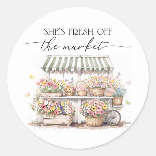 Sticker Rond Mariée Fraîche du Marché Fleurs Aquarelle (Devant)