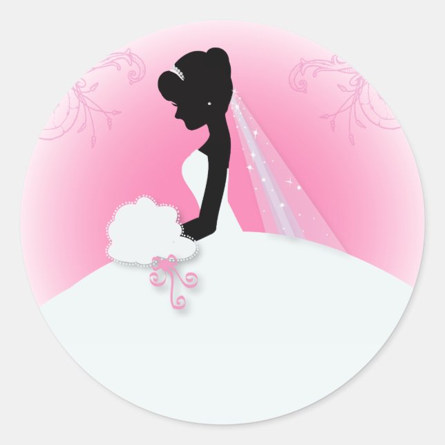 Sticker Rond Mariée Mme Right Pink mariée silhouette (Devant)