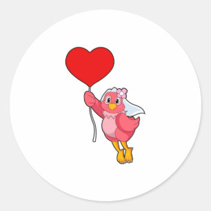 Sticker Rond Mariée oiseau avec voile et ballon en forme de cœu