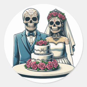 Sticker Rond Mariée squelette et marié jour de mariage des mort