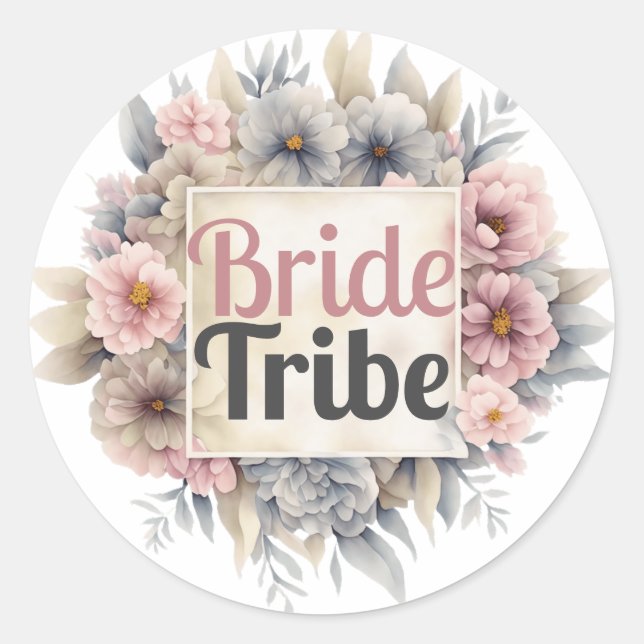 Sticker Rond Mariée Tribe Floral Élégant Chic Moderne Design (Devant)
