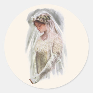 Sticker Rond Mariée victorienne vintage avec Bible Harrison Fis