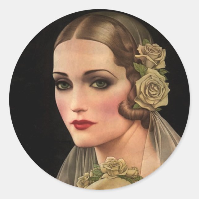 Sticker Rond Mariée vintage avec Rose (Devant)