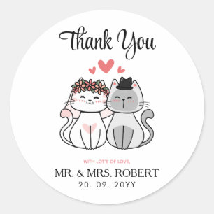 Sticker Rond Mariés Chat Mignon Remerciements de Mariage 