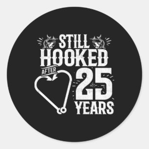 Sticker Rond Mariés depuis 25 ans - Couple de pêcheurs - 25e an