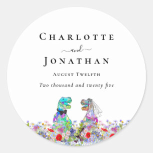 Sticker Rond Mariés dinosaures personnalisés pour un mariage bo