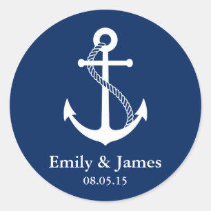 Sticker Rond Marine Ancre bleue Mariage nautique Faveur