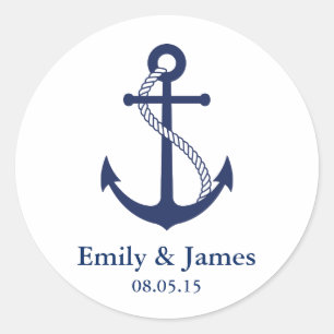 Sticker Rond Marine Ancre bleue Mariage nautique Faveur