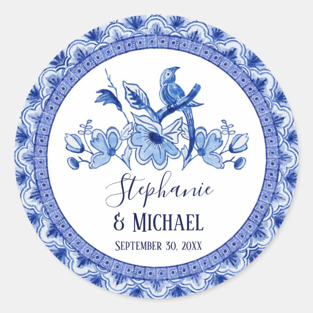 Sticker Rond Marine Bleu Blanc Asiatique Chinoiserie Fête des m (Devant)