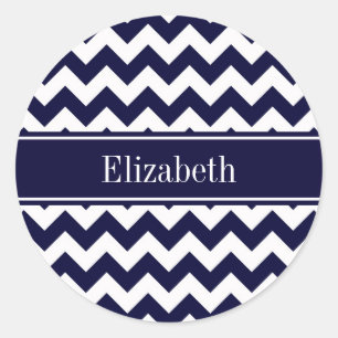 Sticker Rond Marine Bleu Blanc Chevron Nom de la marine Monogra