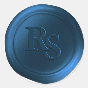 Sticker Rond Marine Bleu Double Monogramme Mariage Cire Seaux