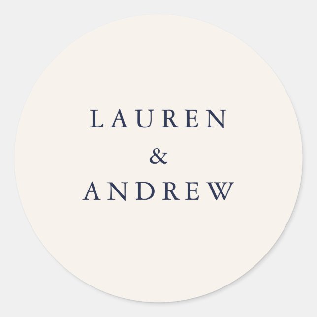 Sticker Rond Marine Bleu et crème Enveloppe Mariage moderne Pho (Devant)