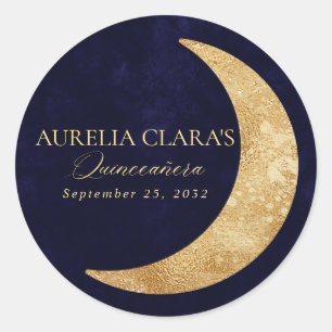 Sticker Rond Marine bleu et lune d'or Quinceañera