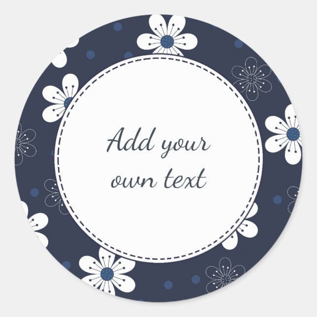 Sticker Rond Marine Bleu Joli Floral Texte Personnalisé (Devant)