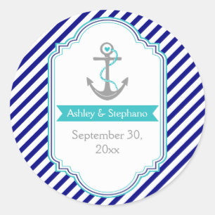 Sticker Rond Marine bleu, mariage nautique aqua Enregistrer la 