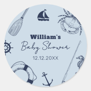 Sticker Rond Marine bleu moderne élégant Baby shower de garçon 
