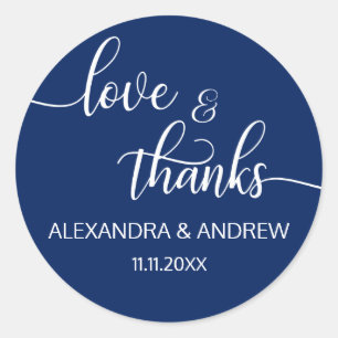 Sticker Rond Marine Bleu Script Mariage Amour & Merci