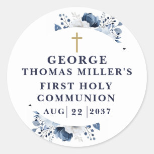 Sticker Rond Marine Bleue Botanique Moderne Sainte Communion