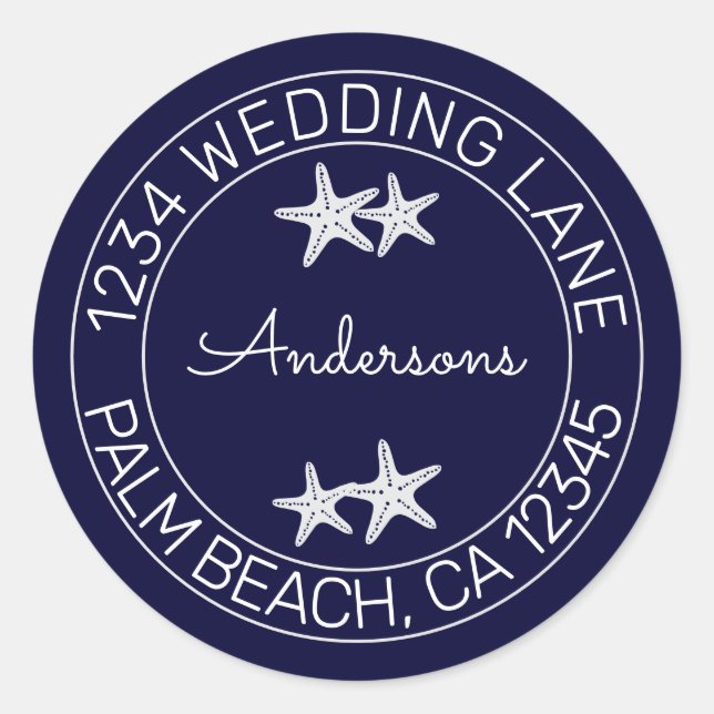 Sticker Rond Marine Blue Beach Mariage Starfish (Devant)