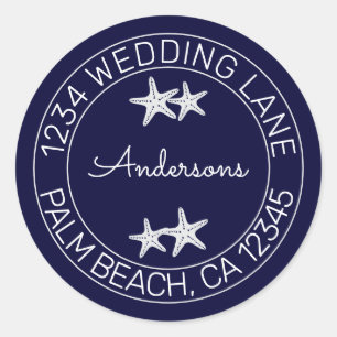 Sticker Rond Marine Blue Beach Mariage Starfish