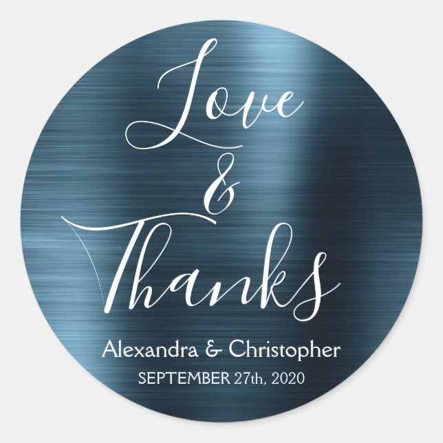 Sticker Rond Marine Blue Chic Metallic Love & Merci (Devant)