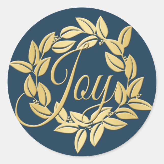 Sticker Rond Marine Blue et Gold Bay Leaf Joy Wreath (Devant)