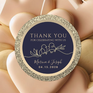 Sticker Rond Marine Blue et Gold Wedding Favor