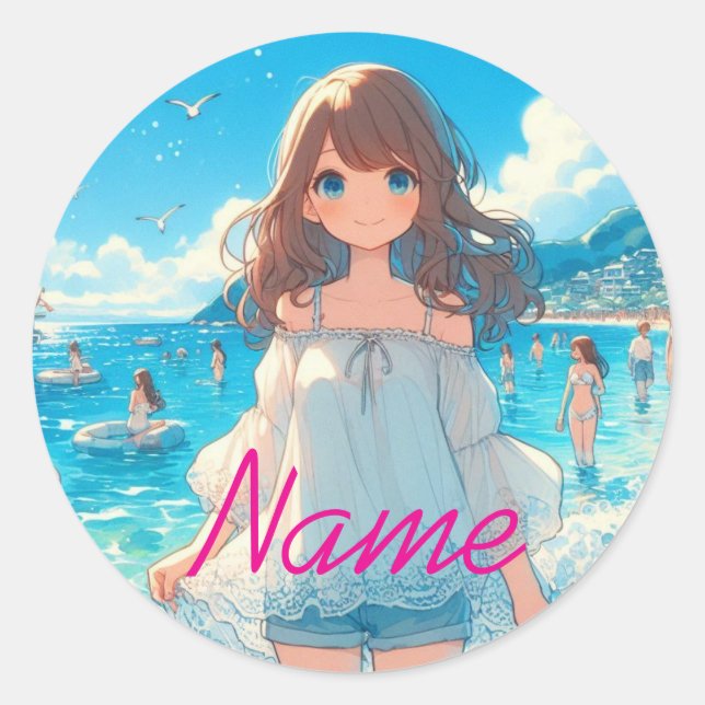 Sticker Rond Marine Blue Girl (Devant)