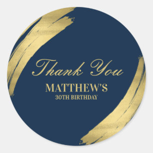 Sticker Rond Marine Blue Gold Chic Élégant Merci d'anniversaire