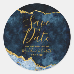 Sticker Rond Marine Blue Gold Foil Agate Marbre Enregistrer la 