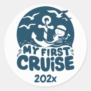 Sticker Rond Marine Blue Ma première croisière personnalisée