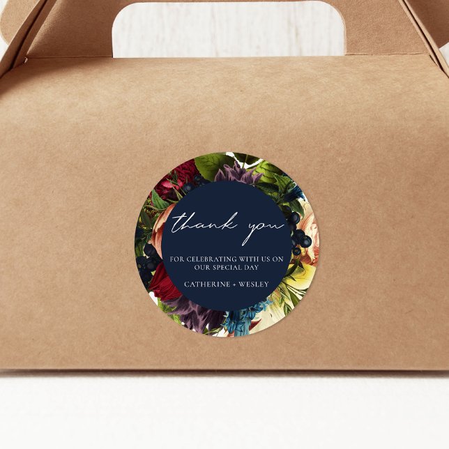 Sticker Rond Marine Blue Moody Floral Bourgogne Mariage (Créateur téléchargé)