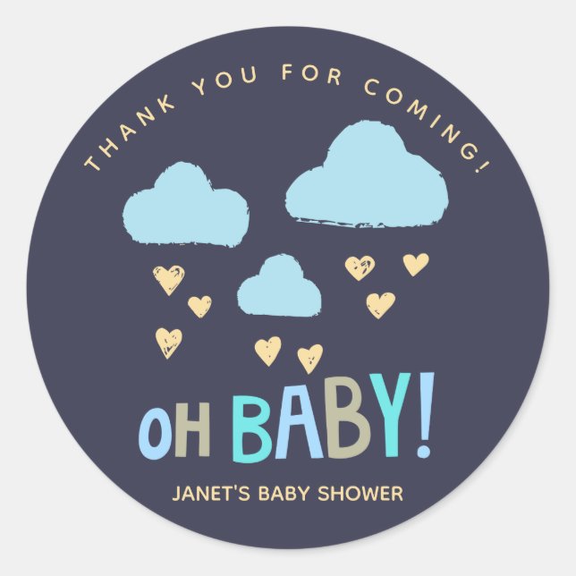 Sticker Rond Marine Blue Nuages Oh Baby Boy Baby shower (Devant)