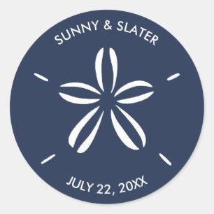 Sticker Rond Marine Blue Sand Dollar Beach Seashell
