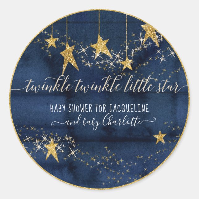 Sticker Rond Marine Blue Twinkle Little Star Gold Baby Boy Show (Devant)