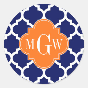 Sticker Rond Marine Blue Wt Chevron Citrouille Quatrefoil 3 Mon