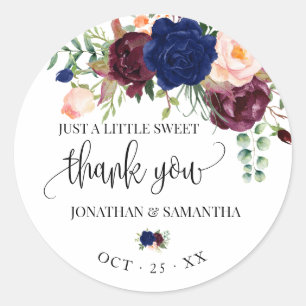 Sticker Rond Marine burgundy floral boho chic mariage merci