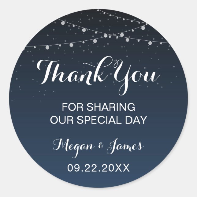 Sticker Rond Marine Céleste Bleu étoile Nuit Mariage Faveur (Devant)