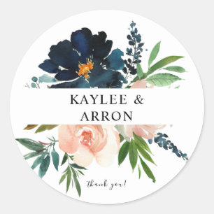 Sticker Rond Marine & Dusty Blue Rose Floral 3 Merci