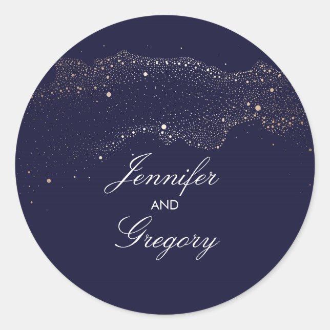 Sticker Rond Marine et Gold Night Stars Mariage moderne (Devant)