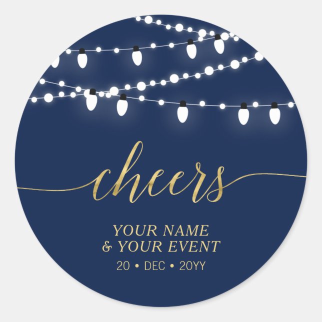 Sticker Rond Marine et Or | moderne Cheers Adulte Anniversaire  (Devant)