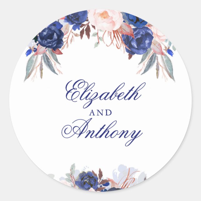 Sticker Rond Marine Floral Boho Chic Mariage (Devant)