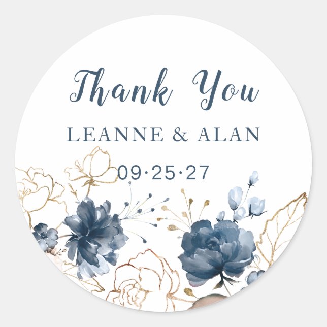 Sticker Rond Marine florale bleu & or, Mariage (Devant)
