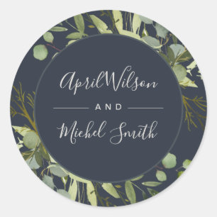 STICKER ROND MARINE LEAFY GREEN GOLD FOLIAGE MARIAGE DE COULEUR